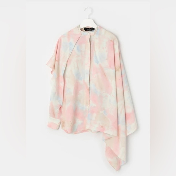 ROKH Scarf Blouse Bleached Blossom Cape Tie Neck - Picture 5 of 15
